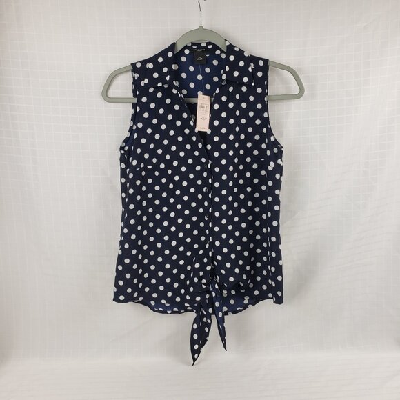 Ann Taylor Petite XSP Navy Blue White Polka Dot Sleeveless Blouse Top NWT Womens - Picture 1 of 13